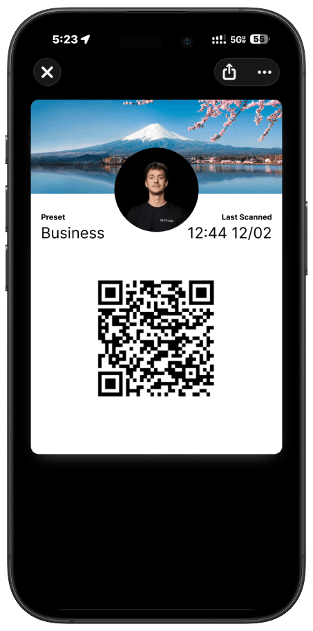 Bridge contact card added to Apple Wallet with a QR code for instant sharing